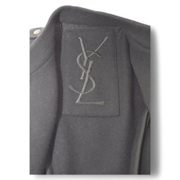 Yves Saint Laurent YSL Black army style collarless Lana wool button jacket 48 - Picture 3 of 13